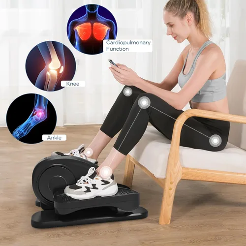 Vista 4 de Elíptica debajo del escritorio, ejercitador de pedal eléctrico sentado, silencioso, compacto, mini entrenador elíptico con monitor de pantalla