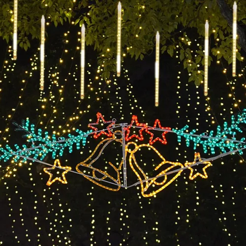 Vista 3 de LJLNION Luces de Lluvia de Meteoros, Luces de Navidad de Carámbanos para Exteriores de 12 Pulgadas, 8 Tubos 288 LED Luces de Carámbano Luz de Nieve