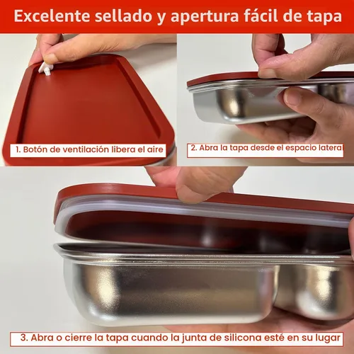 Vista 7 de Paquete de 2 recipientes de acero inoxidable con tapas, 2 compartimentos de 16.9 onzas, tapa a prueba de fugas, caja de ensalada reutilizable