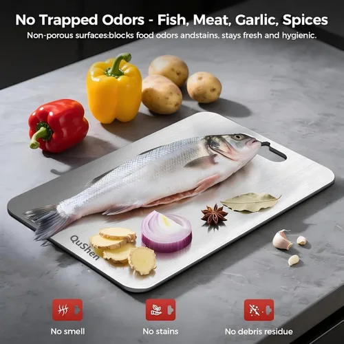 Vista 8 de Tabla de Cortar de Titanio, Tablas de Cortar de Titanio 100% Puro para Cocina, Tabla de Cortar de Doble Cara Grado Alimentario - Apta