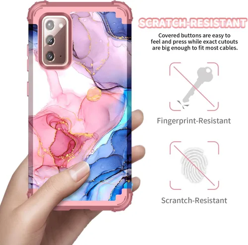 Vista 4 de Funda para Galaxy Note 20, patrón de mármol de tres capas, resistente a prueba de golpes, de plástico duro, protección contra caídas, híbrida