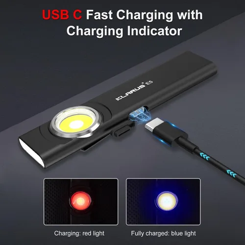 Vista 7 de Klarus E5 2 piezas de linterna de bolsillo, linterna recargable EDC, súper delgada 4.2x1x0.3 pulgadas, 600 lúmenes, puerto USB-C, IPX4, fuente