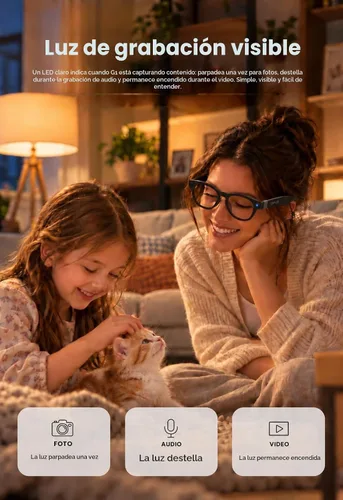 Vista 7 de Gafas inteligentes G1 AI con cámara y Bluetooth, gafas de grabación de Gafas de cámara con traducción IA, reconocimiento visual, asistente de voz G1