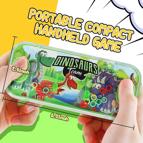 Vista 5 de SevenQ - Juegos de agua portátiles, 4 paquetes, tema de dinosaurios, juego de lanzamiento de anillos de agua, juguete acuático, juego de anillos