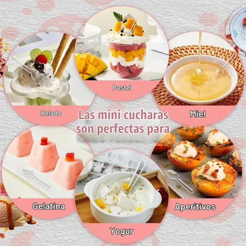 Vista 5 de 500 mini cucharas para postres, cucharas pequeñas de plástico transparente, cuchara de muestra desechable, cuchara de helado de postre para pudín