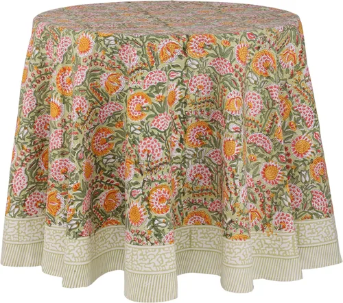 Vista 12 de ATOSII Amalfi - Mantel redondo de verano 100% algodón, estampado en bloques, para comedor, bodas, exteriores, fiestas, I Grand Millenial Farmhouse