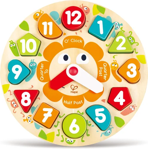 Vista 4 de Hape Juego de rompecabezas de reloj grueso, multicolor, 9.65 x 1.38 pulgadas