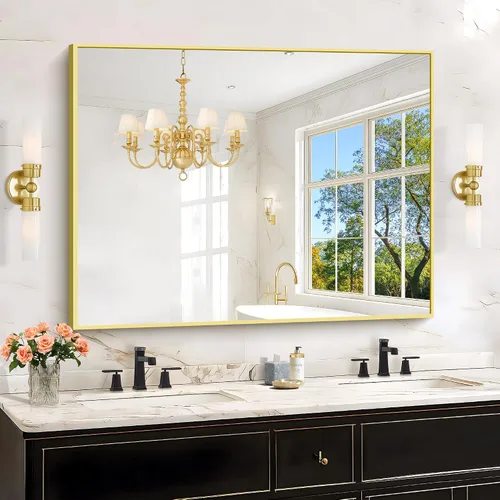 Vista 25 de KOCUUY Espejo de baño negro, espejo rectangular de 24 x 18 pulgadas para sobre el fregadero, espejo de pared decorativo moderno para dormitorio