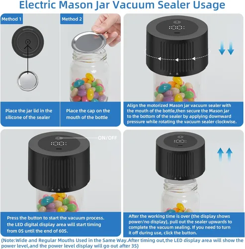 Vista 3 de Kit de sellador al vacío de tarros de masón eléctrico para frascos