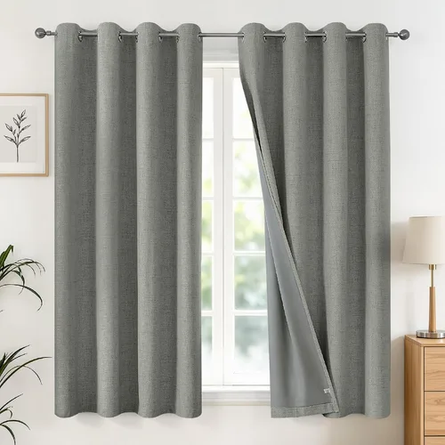 Vista 38 de Joydeco Cortinas negras 100% opacas para dormitorio, oscurecimiento de habitación, aislamiento térmico, cortinas cortas texturizadas con ojales