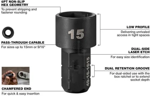 Vista 3 de Adecuado para Milwaukee 49-16-1640 Box Ratchet Socket SAE Set - 8 PC, negro