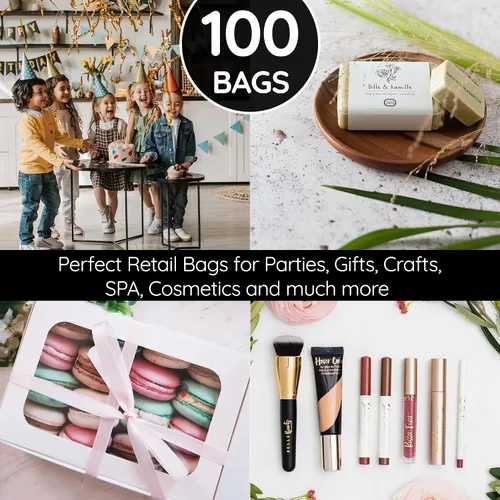 Vista 6 de Choice Marts 100 bolsas de plástico negras con asas – 12 x 15 pulgadas, bolsas de venta al por menor negras brillantes de 2 mil de grosor adecuadas