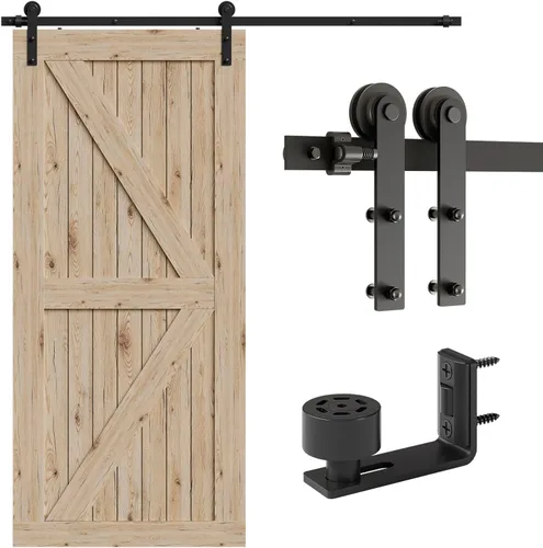 Vista 15 de CCJH Kit de herrajes para puerta corrediza de granero de 4 pies, resistente, suave y silencioso, fácil de instalar, se adapta a paneles de puerta