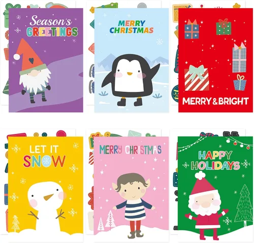 Vista 10 de Juego de tarjetas de Navidad de Fancy Land con sobres y calcomanías 18 piezas, kit de bricolaje para hacer tus propias tarjetas de Navidad