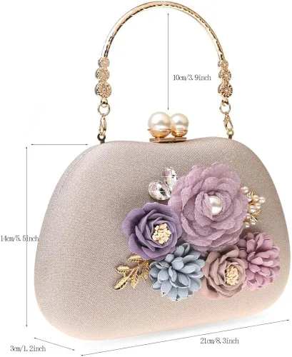 Vista 3 de Bolso de mano floral vintage para mujer, bolso de mano de noche con asa superior