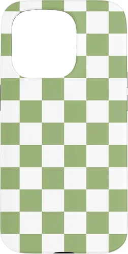 Vista 14 de Funda clásica a cuadros para iPhone 13 Pro Max, color verde salvia y blanco