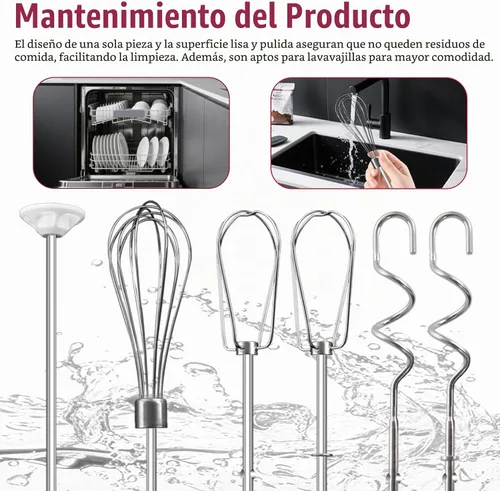 Vista 5 de Accesorios de batidor para batidora de mano para Kitchenaid, batidor, ganchos para amasar y varilla para mezclar líquidos, accesorios de acero
