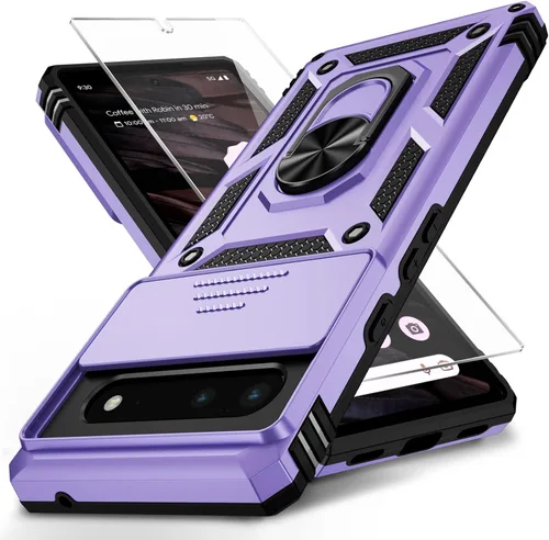 Vista 10 de Funda para Google Pixel 6 con cubierta para lente de cámara, protector de pantalla HD, protección contra caídas de grado militar de 10 pies, soporte