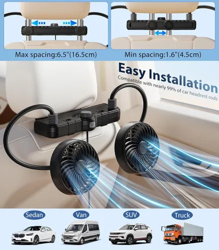 Vista 8 de Ventilador USB de manguera 360 para asiento de coche, bebé, niños Negro