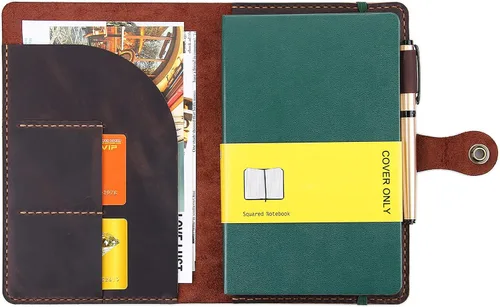 Vista 10 de Moleskine - Funda hecha a mano para cuaderno Moleskine de tapa dura, tamaño grande, 5 x 8.25 pulgadas, funda de cuero vintage con soporte