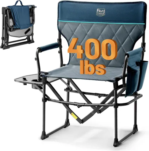 Vista 15 de TIMBER RIDGE Silla de camping resistente con tamaño compacto, silla de directores portátil con mesa auxiliar y bolsillo para camping, césped