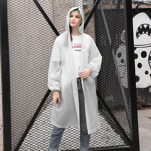 Vista 2 de Paquete de 2 chaquetas de lluvia reutilizables impermeables (EVA) transparentes, unisex, poncho de lluvia