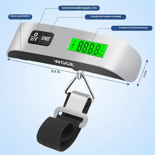 Vista 2 de WGGE Báscula digital para equipaje, 110 lb/50 kg, pantalla LCD