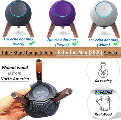 Vista 4 de Real Wood Stand for Echo dot max (new Model) 2025 Released,Desktop Tripod Mount Accessories Protect dot Audio for Better Sound,Secure Stable Wooden