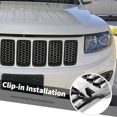 Vista 4 de 3 piezas de insertos de parrilla tipo panal compatibles con Jeep Grand Cherokee 2014-2016 (Negro)