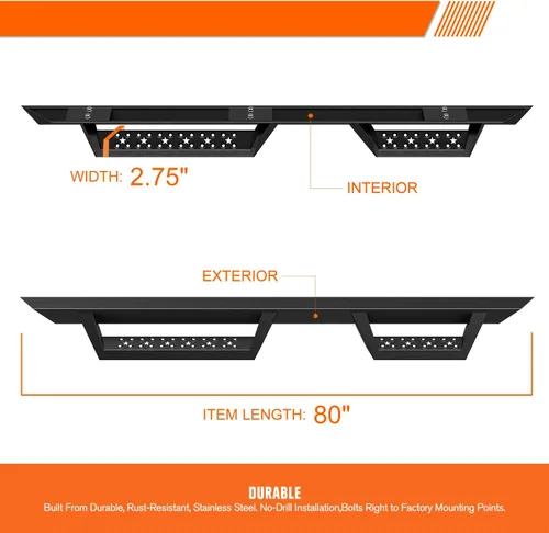 Vista 3 de Estribos de barras Nerf de 2.75 pulgadas, color negro, compatibles con Chevy Silverado/GMC Sierra Extended Cab (par)