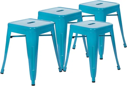 Vista 12 de Flash Furniture Silla de comedor de metal sin respaldo de 18 pulgadas Uso comercial, uso en interiores Negro