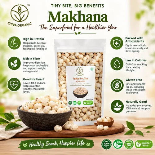 Vista 3 de Shiva Organic Phool Makhana 5.29 oz (150g) Semillas de loto crudas