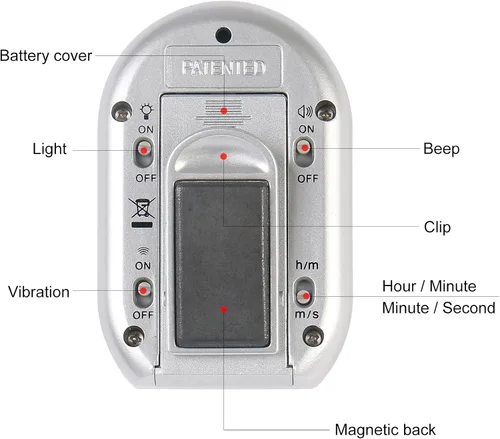 Vista 2 de x-wlang Temporizador de alertas 3 en 1 1013 con vibración, pitido y flash. (temporizador de cocina, temporizador médico, temporizador terapéutico)
