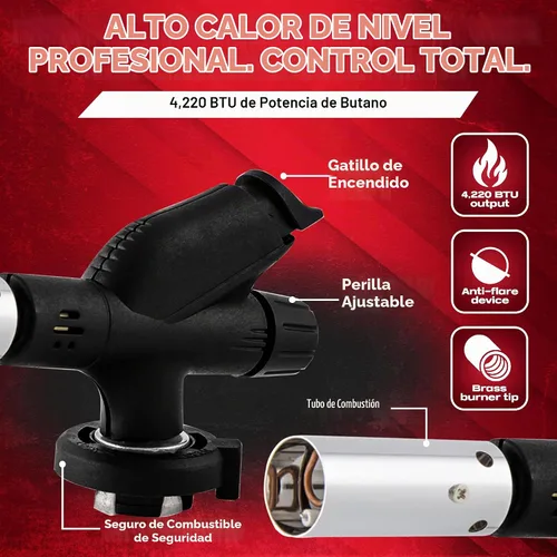 Vista 3 de Combo de Encendedor de Antorcha de Butano con 4 x 8 oz. de Combustible de Butano de Chef Master, Antorcha de Cocina Recargable para Brulee, Postres
