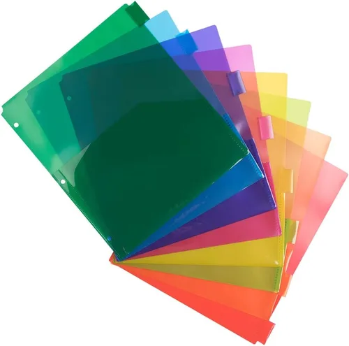 Vista 14 de JAM PAPER Separadores de Índice de Plástico de 5 Pestañas - 9 3/4 x 11 1/2 pulgadas - Multicolor Surtido - 5 Separadores con Pestañas/Paquete
