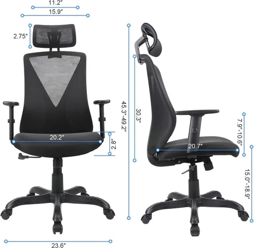 Vista 3 de Ergonomic Office Chair with Adjustable Headrest and Armrest, Mesh Swivel Desk Chair with Lumbar Support and Storage Pocket Work Chair 250lb Capacity