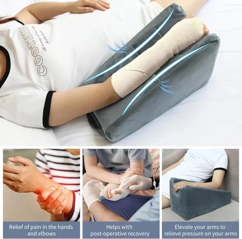 Vista 2 de Almohada de Elevación de Brazo Almohadas de Cuña de Brazo para Adultos Almohada de Soporte de Brazo con Bolsillo para Post Cirugía Almohada