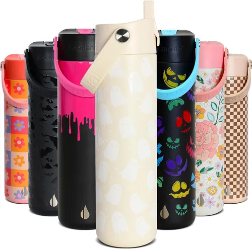 Vista 45 de Elemental Botella de agua aislada de 24 onzas con popote, botellas de agua con núcleo de acero inoxidable 100% a prueba de fugas para viajes, Beige
