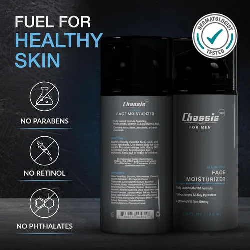 Vista 5 de Chassis 360 - Hidratante facial todo en uno, hidratante facial para hombres con vitamina, niacinamida C y ácido hialurónico, libre de ftalatos
