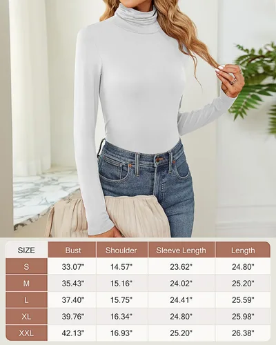 Vista 6 de Ficerd Paquete de 2 camisas de cuello alto para mujer, manga larga, cuello alto, ajustadas, suaves, elásticas, térmicas, básicas, sin botones