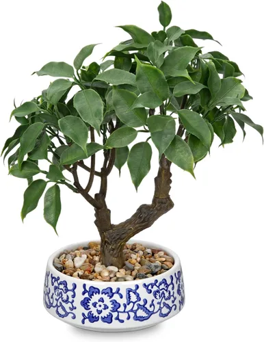 Vista 10 de Árbol Bonsái Artificial, Pequeño Árbol Bonsái de Laurel de Bahía de 13" Árbol Bonsái de Interior Planta Falsa en Maceta Planta Decorativa Falsa