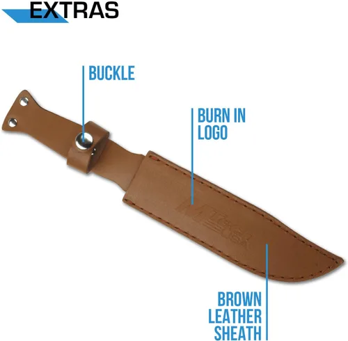 Vista 5 de MTECH USA M-tech USA - Cuchillo de supervivencia de acero inoxidable acanalado de cuero, marrón, pequeño