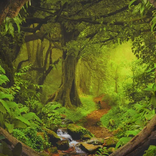 Vista 6 de Tapiz de bosque brumoso, árbol de la vida, tapiz de fantasía, paisaje, naturaleza, decoración de pared, selva tropical, selva, bosque, tapiz