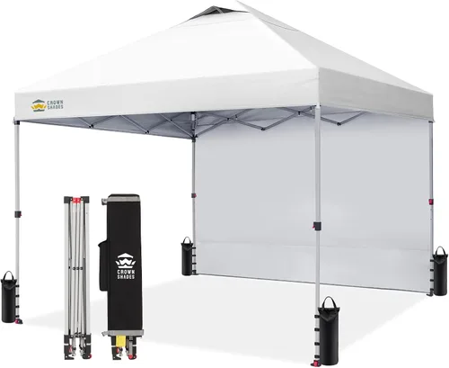 Vista 21 de CROWN SHADES Toldo desplegable de 8 x 8 con 1 pared lateral, tienda de campaña para playa, beige