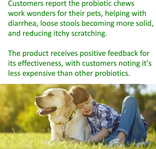 Vista 8 de TummyWorks Probióticos para perros. 120 probióticos masticables suaves para salud digestiva, intestino, inmunidad, energía, alergias, piel y pelaje.