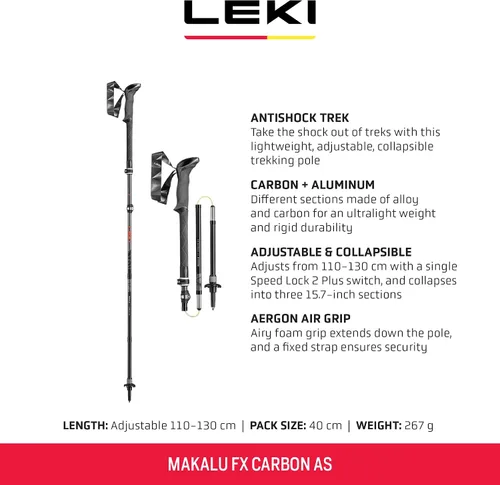 Vista 2 de LEKI Makalu FX Carbon AS - Bastones de senderismo plegables y ligeros para senderismo
