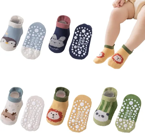 Vista 6 de Yeshsore - Calcetines para bebé con agarres, calcetines antideslizantes para niños pequeños, 5 pares
