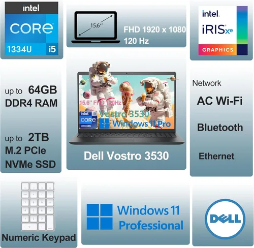 Vista 2 de Dell 15 3530 Laptop - Computadora portátil para estudiantes de negocios y hogar, Intel 10-Core i5-1334U (Beat i7-1250U), 120Hz Fhd Vostro portátil