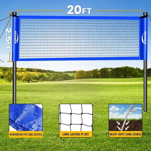 Vista 3 de Juego de bádminton portátil, red resistente para exteriores con 4 raquetas, 3 volantes y línea de límite para juegos familiares de patio trasero