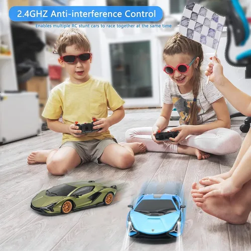 Vista 5 de QUN XING Auto a control remoto 1:24 con licencia oficial de 2.4GHZ Rc Cars Lambo Sport Racing Toy Car para niños de 4 a 7 años, regalo de Azul